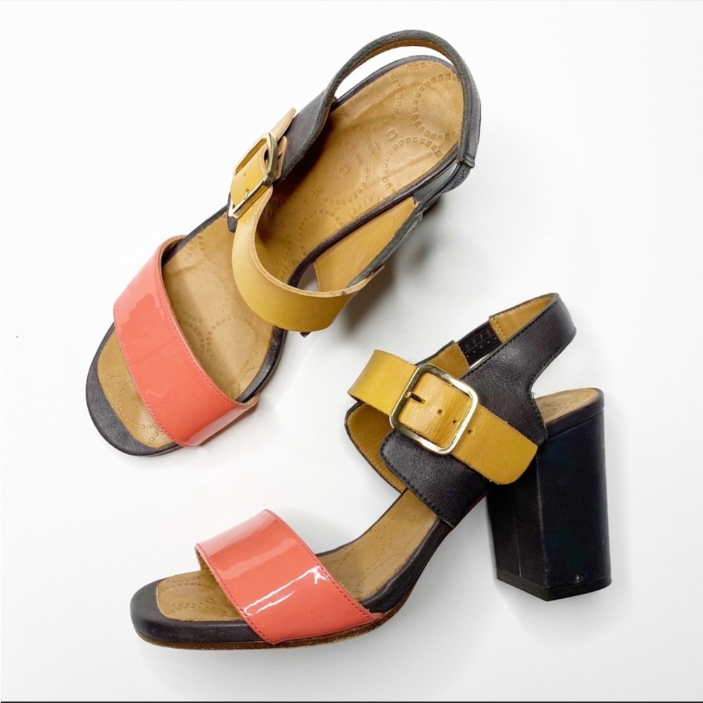 Chie Mihara Mulicolor Block Heel Leather Open Toe Block Heels